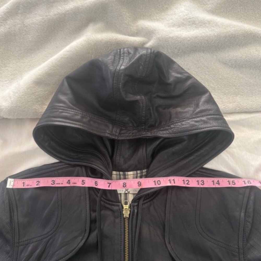Mike & Chris Black Leather Jacket with Hood - Picture 7 of 11